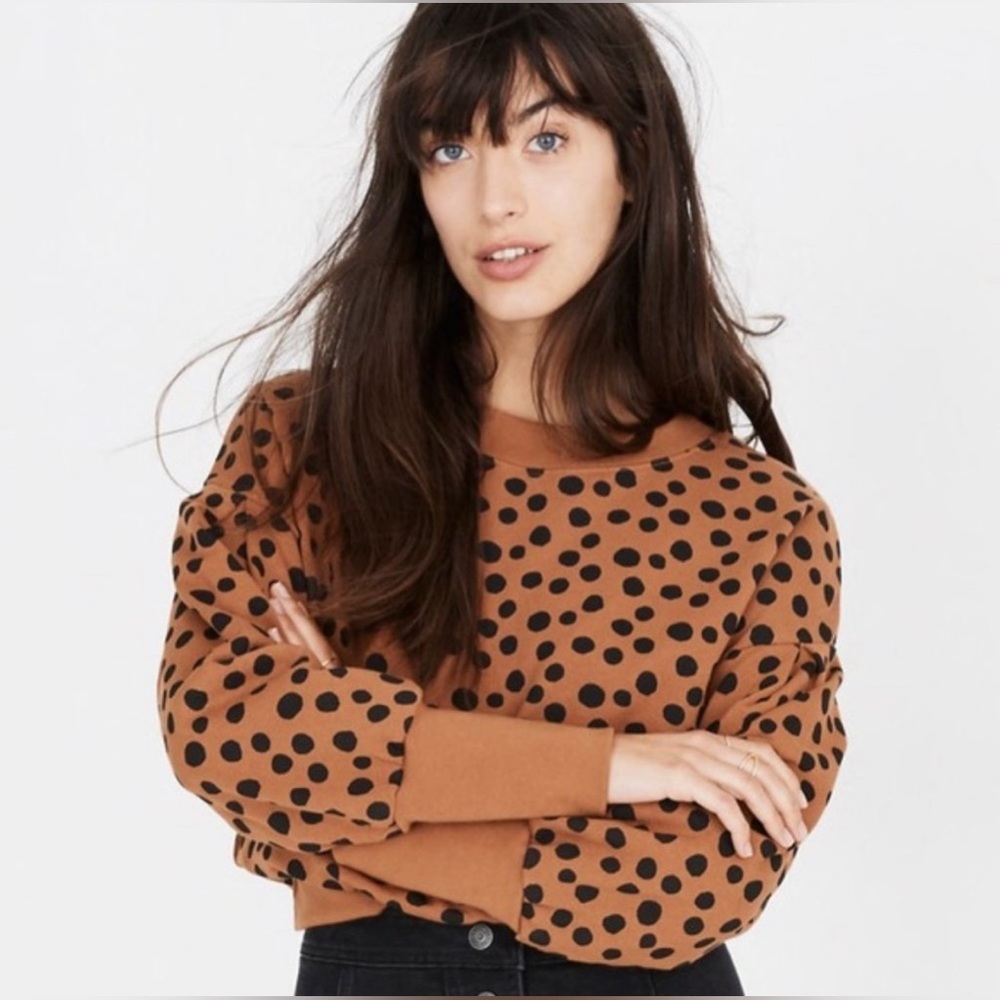 Women's Madewell Pleat Sleeve Sweatshirt in Leopard Dot EUC
